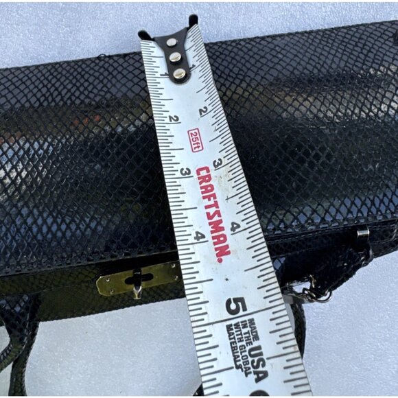 Stuart Weitzman Black Snake Embossed Leather Shoulder Bag W/Double Straps - Picture 9 of 10